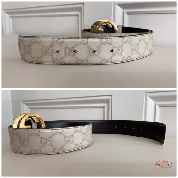Authentic Gucci Cream Guccissima Leather Gold Interlocking G Buckle Belt 80/32 - Picture 12 of 12